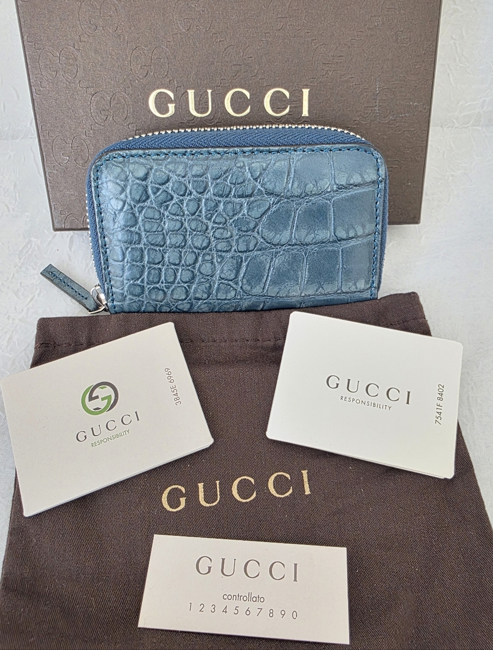 Auth Gucci Croc Embossed Card Holder